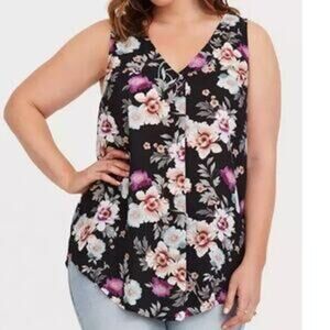 Torrid Women's Size 3X Black Floral Georgette Chiffon Sleeveless Blouse